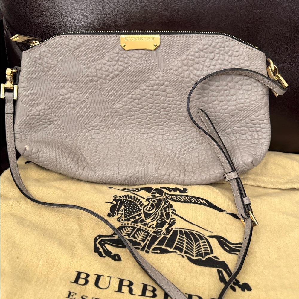 Burberry Taupe Textured Leather Crossbody Bag
